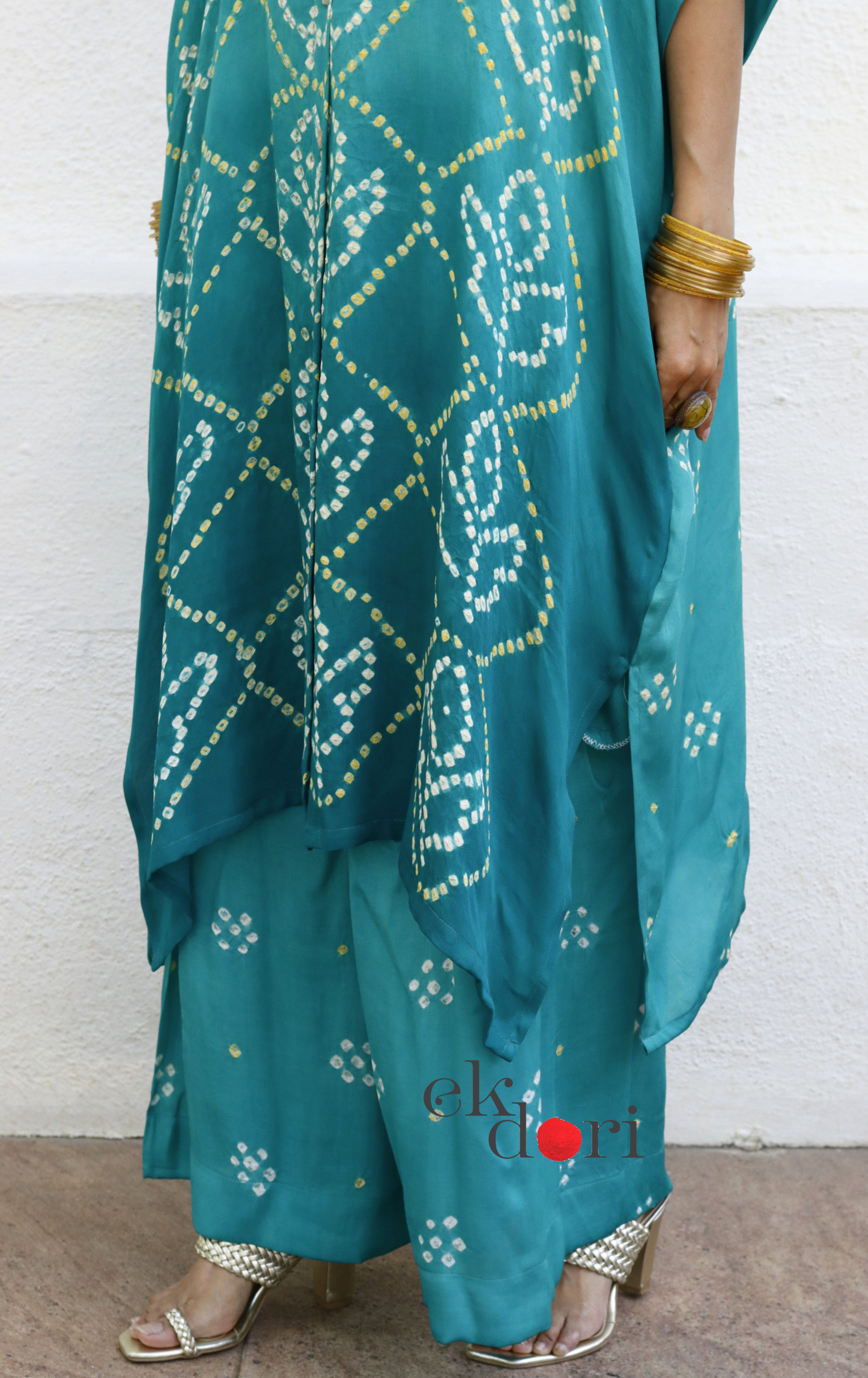 Bandhani Teal Shaded Modal Co-ord Set : Buy Kurta Palazzo Modal Co-ord Set 'Bela'
