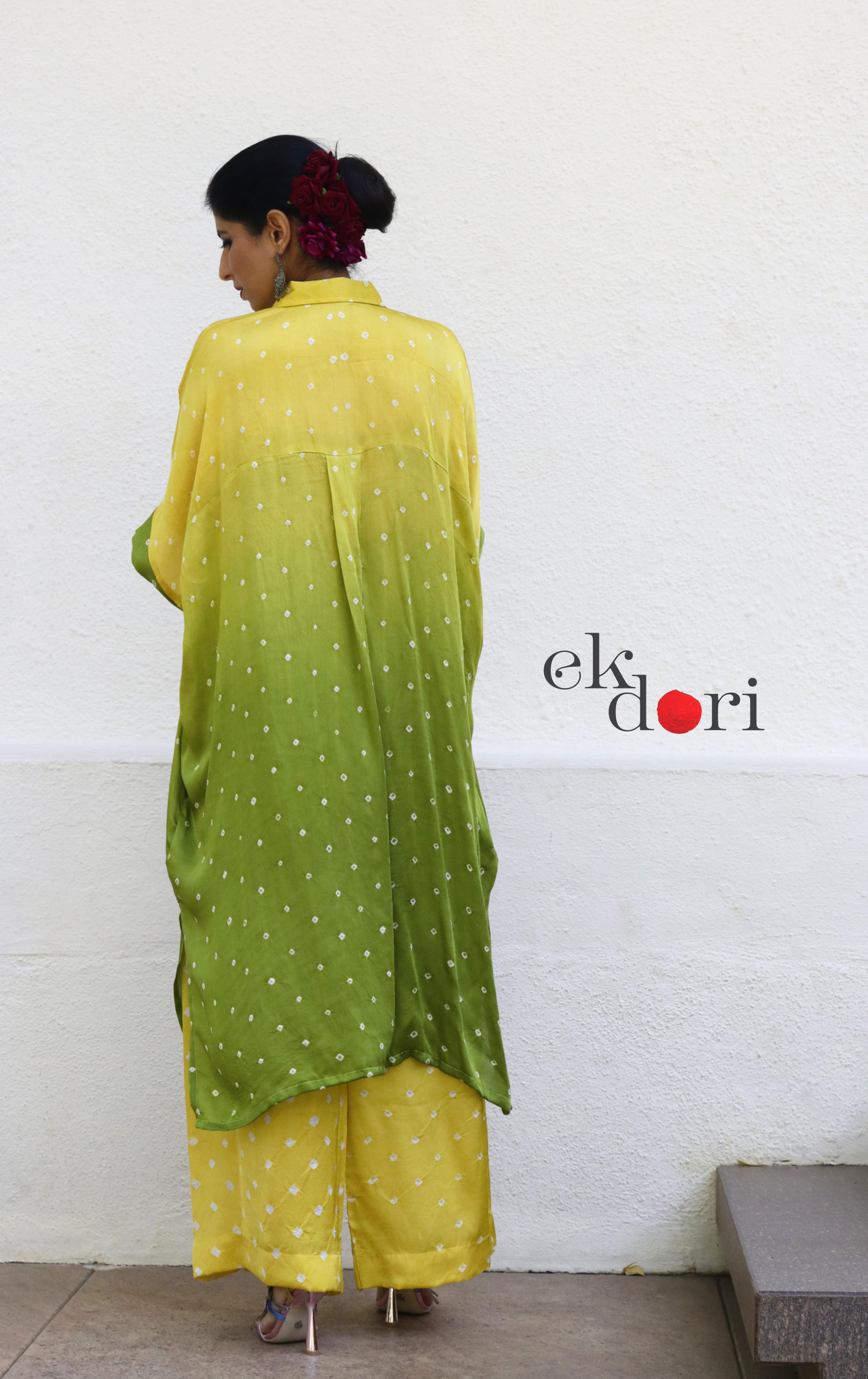 Bandhani Yellow Green Modal Co-ord Set : Buy Kurta Palazzo Modal Co-ord Set 'Sunehri'