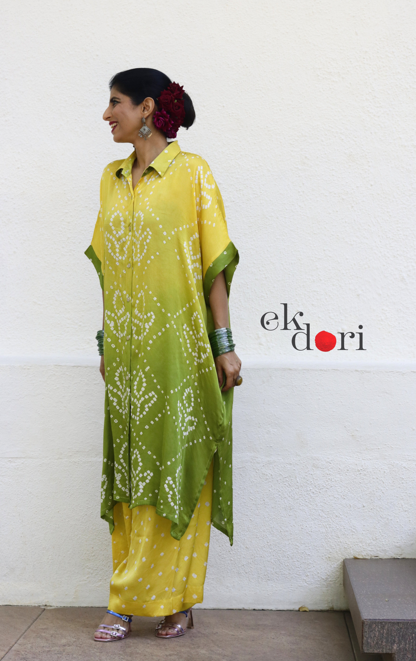 Bandhani Yellow Green Modal Co-ord Set : Buy Kurta Palazzo Modal Co-ord Set 'Sunehri'