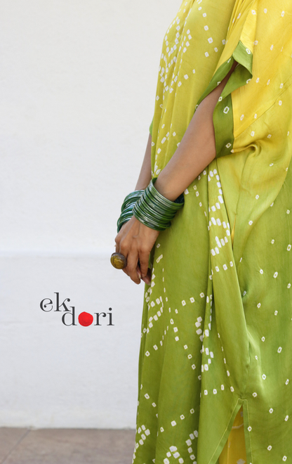 Bandhani Yellow Green Modal Co-ord Set : Buy Kurta Palazzo Modal Co-ord Set 'Sunehri'