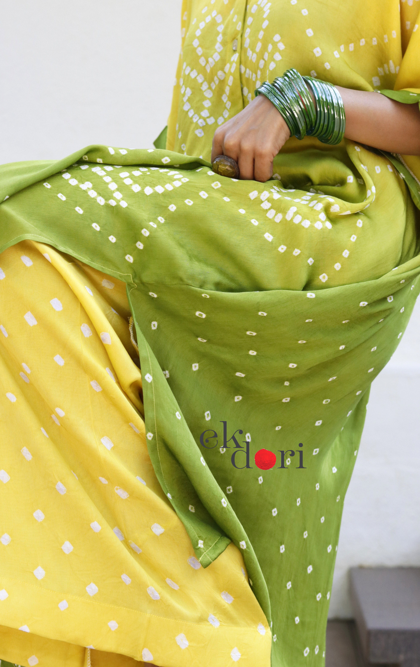 Bandhani Yellow Green Modal Co-ord Set : Buy Kurta Palazzo Modal Co-ord Set 'Sunehri'
