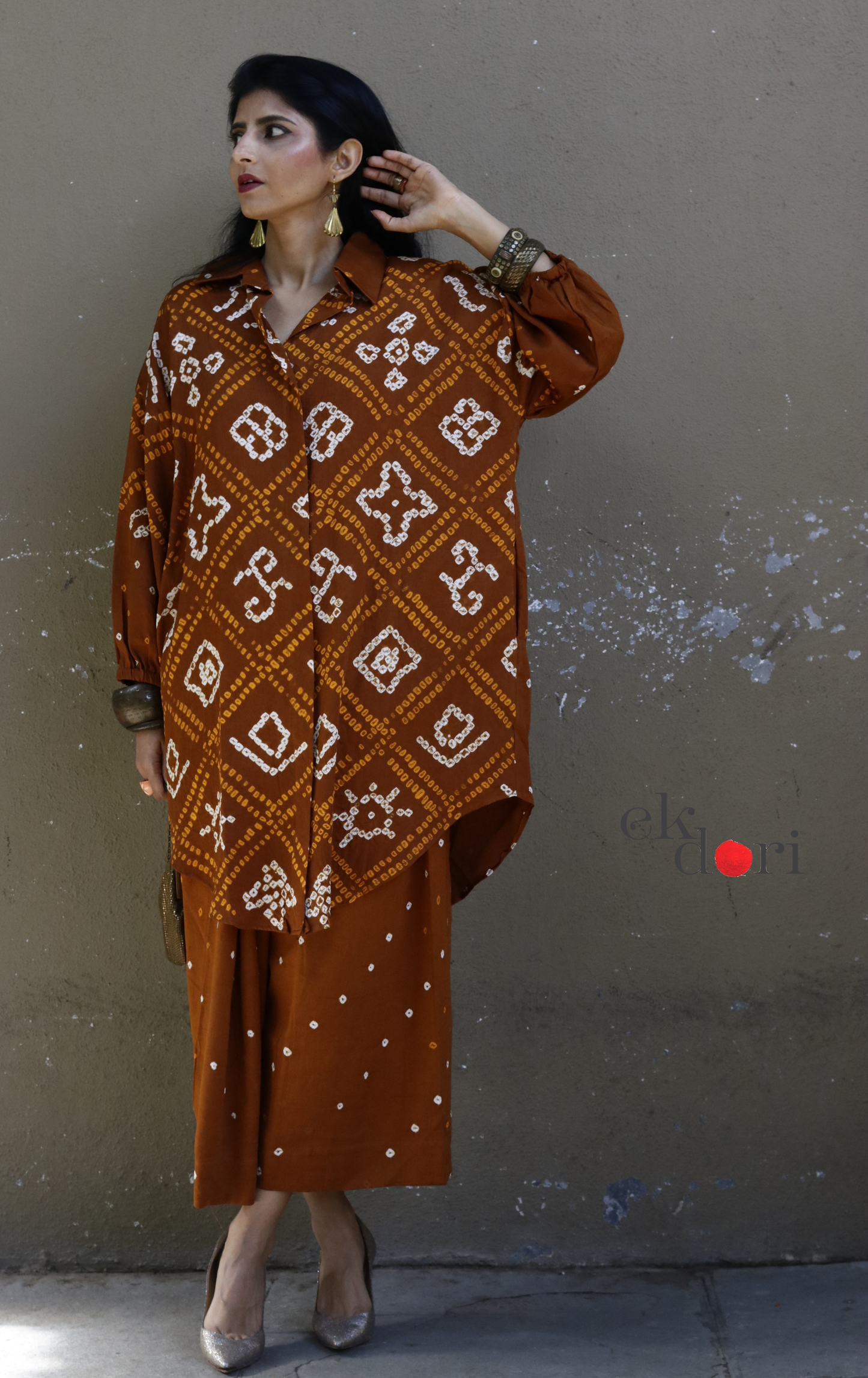 Bandhani 'Honey Mustard' Cotton Co-ord Set : Buy Kurta Palazzo Cotton Co-ord Set Cotton Bandhani Set