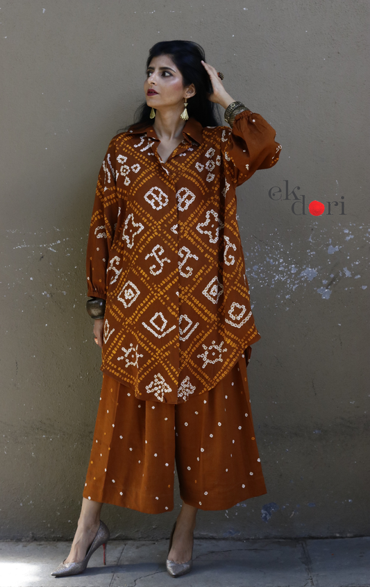 Bandhani 'Honey Mustard' Cotton Co-ord Set : Buy Kurta Palazzo Cotton Co-ord Set Cotton Bandhani Set