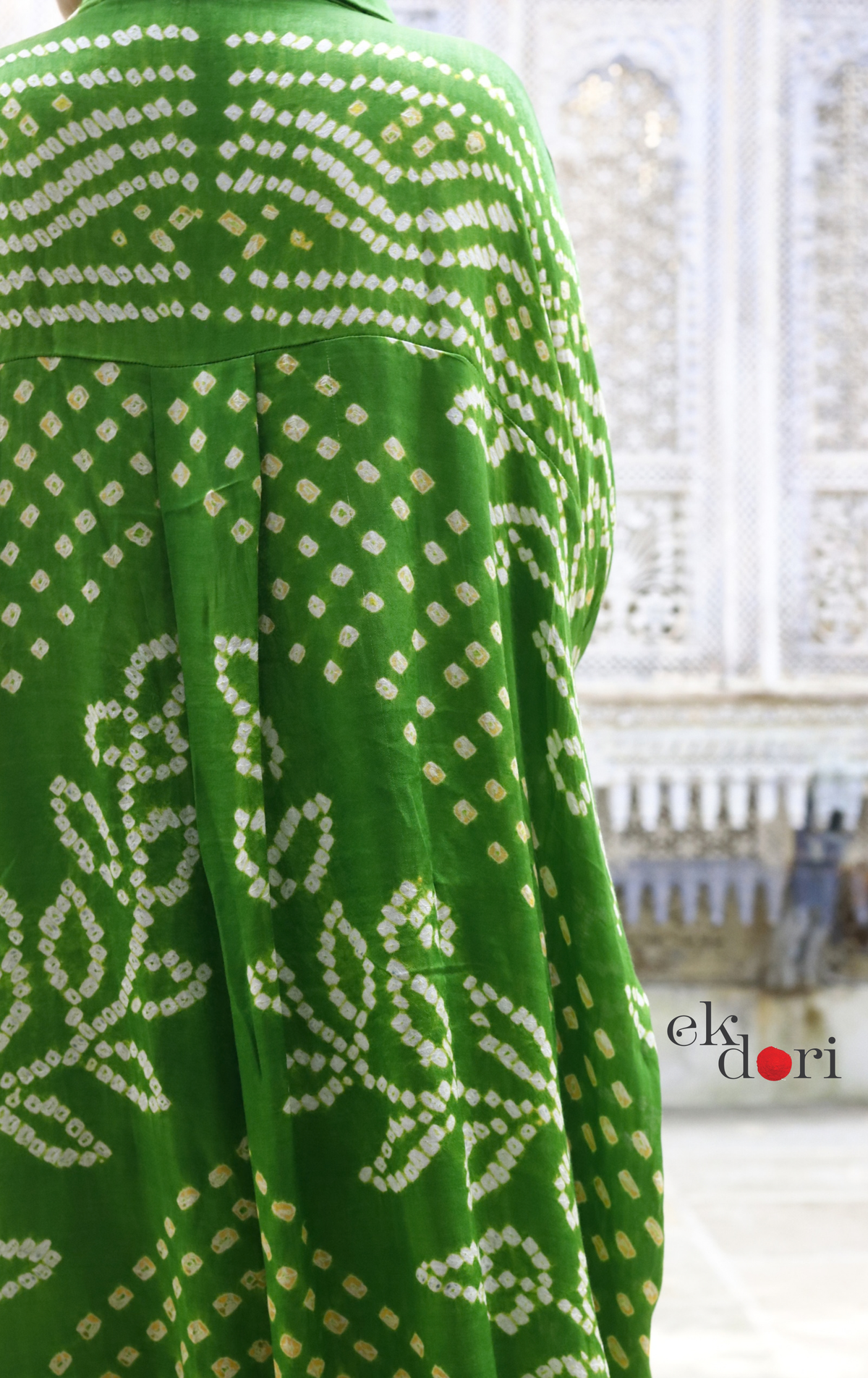 Bandhani Kaftan Kurta Dress 'Tota Green' : Modal Bandhani Kaftan Kurta & Palazzo Set I Free Size