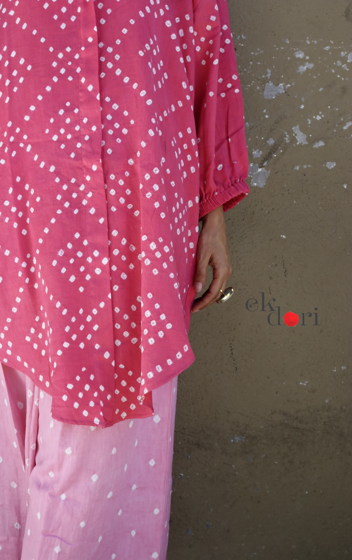 Bandhani 'Pink Barfi' Blue Cotton Co-ord Set : Buy Kurta Palazzo Cotton Co-ord Set Cotton Bandhani Set