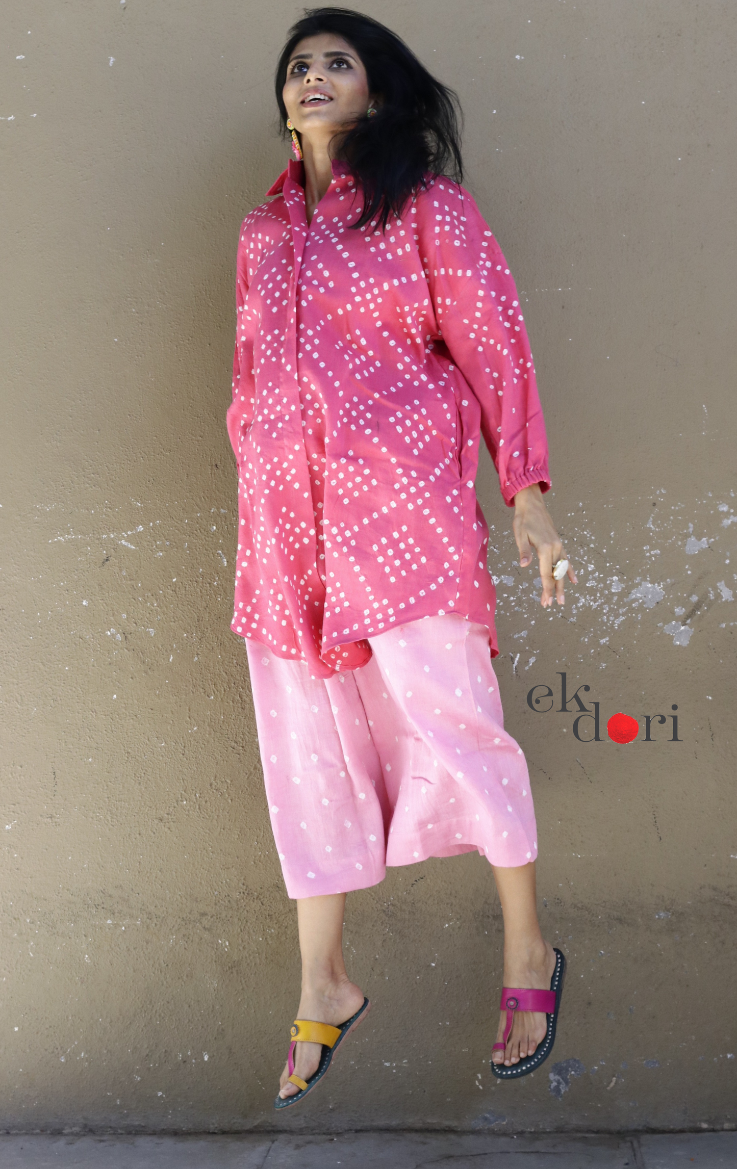 Bandhani 'Pink Barfi' Blue Cotton Co-ord Set : Buy Kurta Palazzo Cotton Co-ord Set Cotton Bandhani Set