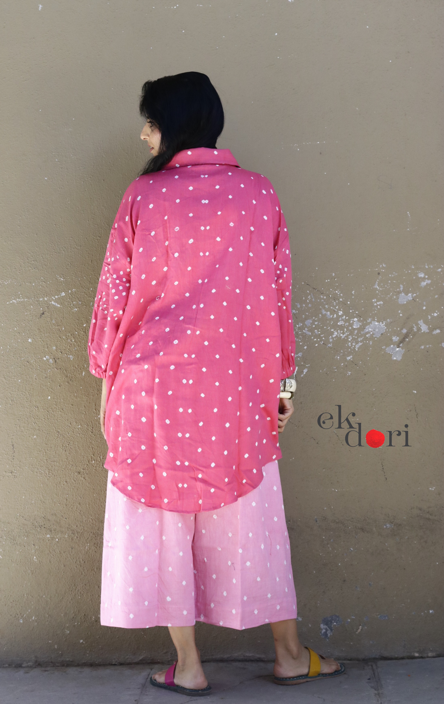 Bandhani 'Pink Barfi' Blue Cotton Co-ord Set : Buy Kurta Palazzo Cotton Co-ord Set Cotton Bandhani Set