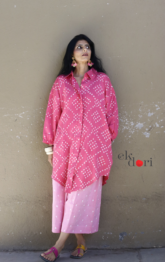 Bandhani 'Pink Barfi' Blue Cotton Co-ord Set : Buy Kurta Palazzo Cotton Co-ord Set Cotton Bandhani Set