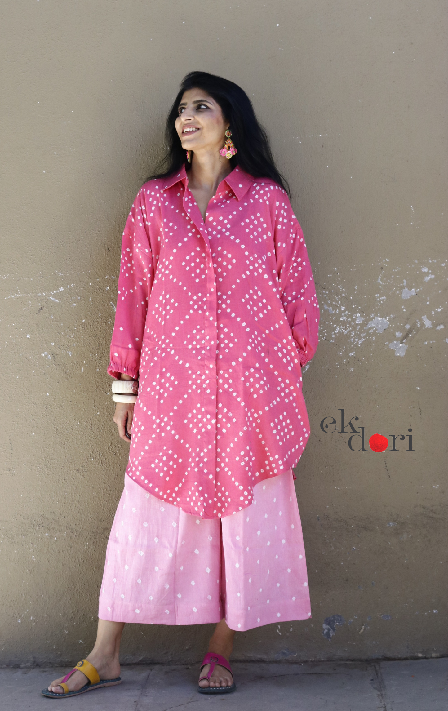 Bandhani 'Pink Barfi' Blue Cotton Co-ord Set : Buy Kurta Palazzo Cotton Co-ord Set Cotton Bandhani Set