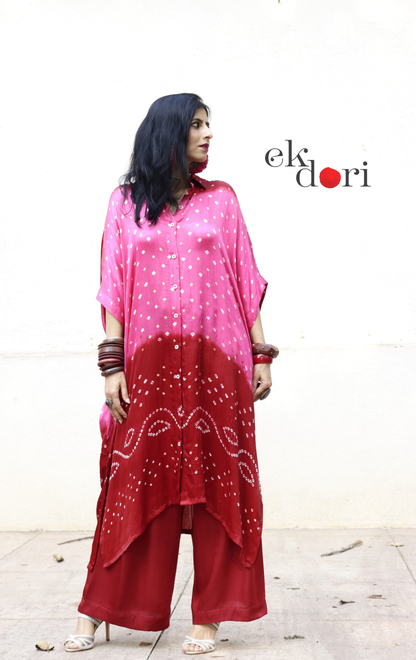 Bandhani Pink Maroon Modal Co-ord Set : Buy Kurta Palazzo Modal Co-ord Set 'Gul'
