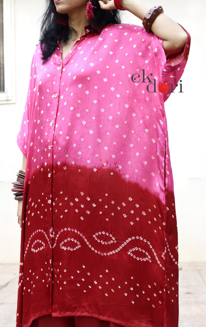 Bandhani Pink Maroon Modal Co-ord Set : Buy Kurta Palazzo Modal Co-ord Set 'Gul'