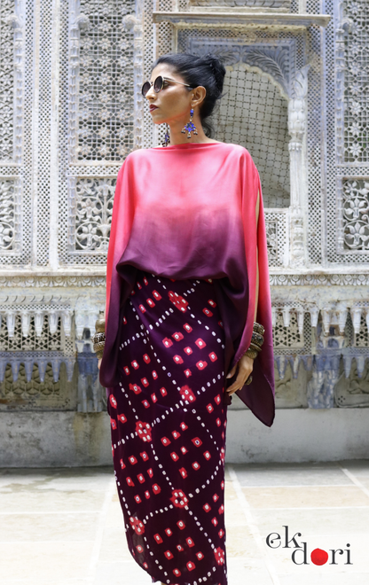 Bandhani Modal Co-ord Skirt Set 'Fire' : 2 Piece Skirt Top Set