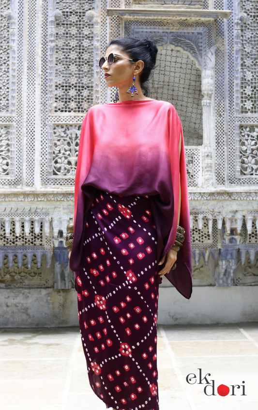 Bandhani Modal Co-ord Skirt Set 'Fire' : 2 Piece Skirt Top Set