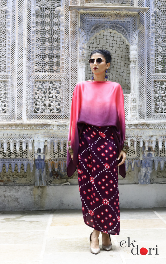 Bandhani Modal Co-ord Skirt Set 'Fire' : 2 Piece Skirt Top Set