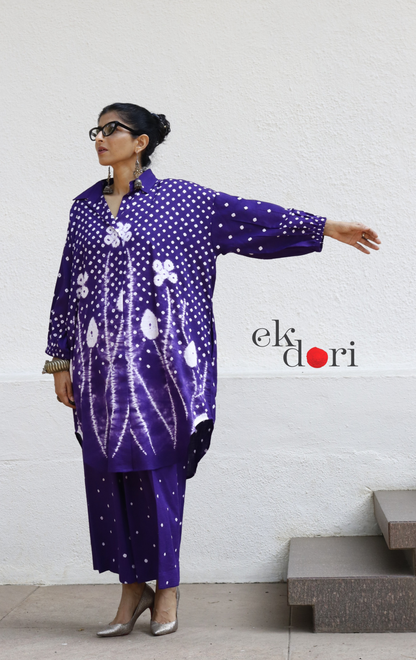 Bandhani 'Purple Please' Purple Cotton Co-ord Set : Buy Kurta Palazzo Cotton Co-ord Set