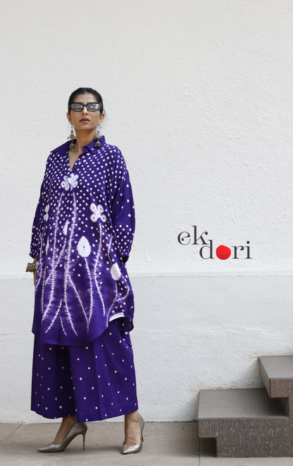 Bandhani 'Purple Please' Purple Cotton Co-ord Set : Buy Kurta Palazzo Cotton Co-ord Set