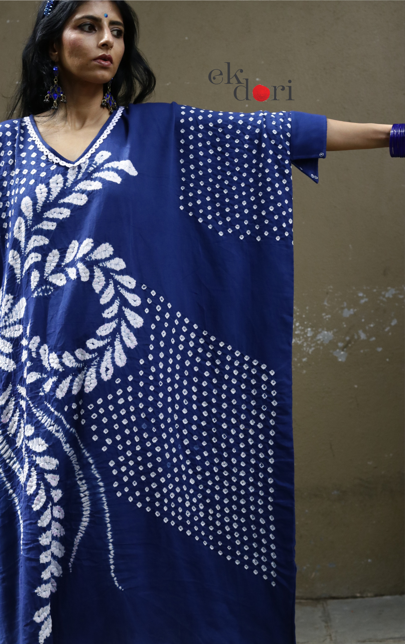 Bandhani Shibori 'Cobalt & Cream' Cotton Co-ord Set : Buy Kurta Palazzo Cotton Co-ord Set Cotton Bandhani Set