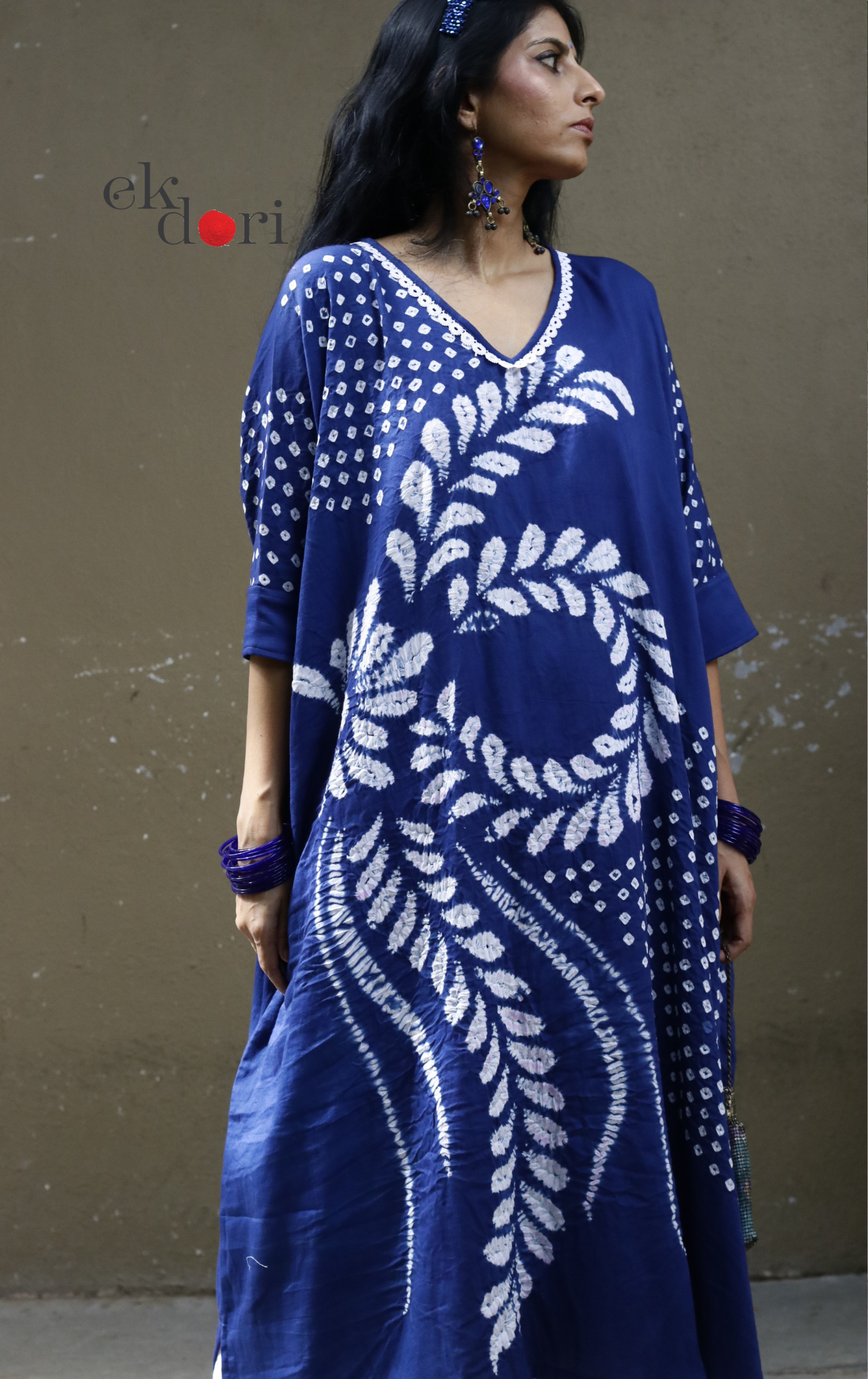 Bandhani Shibori 'Cobalt & Cream' Cotton Co-ord Set : Buy Kurta Palazzo Cotton Co-ord Set Cotton Bandhani Set