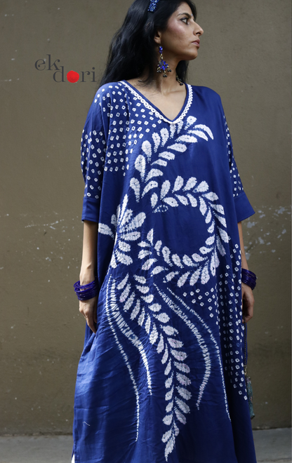 Bandhani Shibori 'Cobalt & Cream' Cotton Co-ord Set : Buy Kurta Palazzo Cotton Co-ord Set Cotton Bandhani Set
