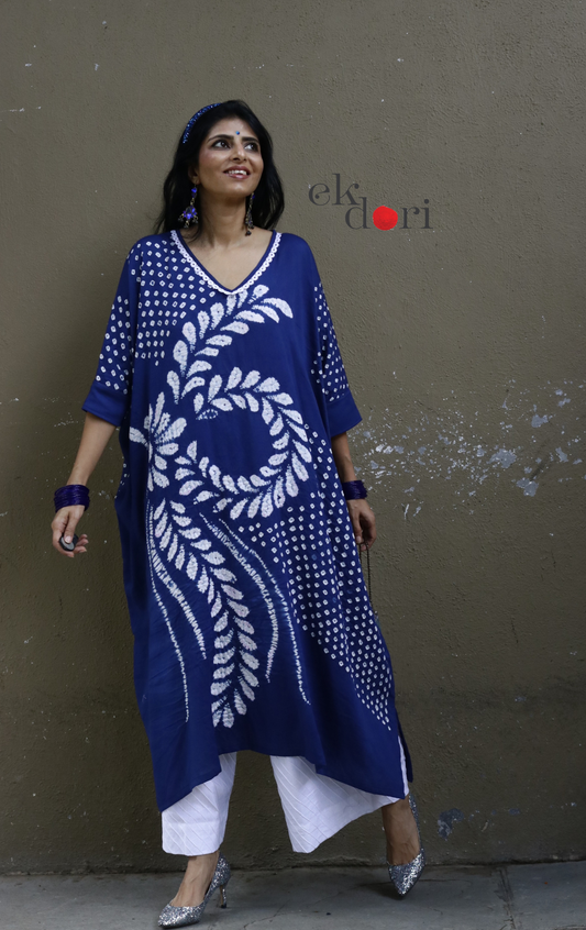Bandhani Shibori 'Cobalt & Cream' Cotton Co-ord Set : Buy Kurta Palazzo Cotton Co-ord Set Cotton Bandhani Set