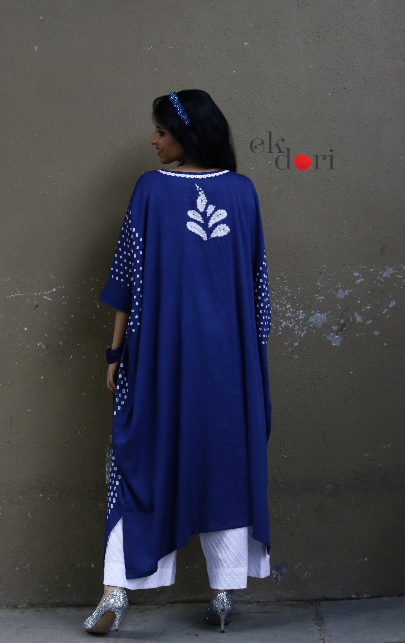 Bandhani Shibori 'Cobalt & Cream' Cotton Co-ord Set : Buy Kurta Palazzo Cotton Co-ord Set Cotton Bandhani Set