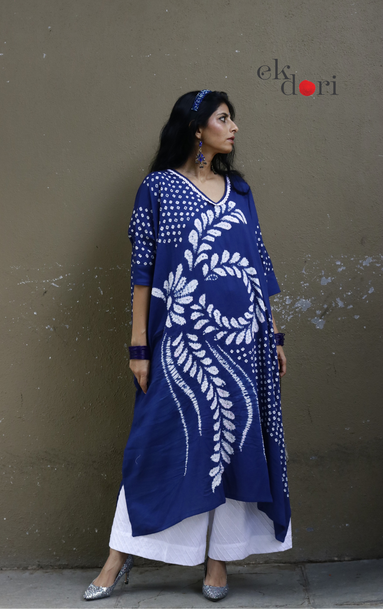 Bandhani Shibori 'Cobalt & Cream' Cotton Co-ord Set : Buy Kurta Palazzo Cotton Co-ord Set Cotton Bandhani Set