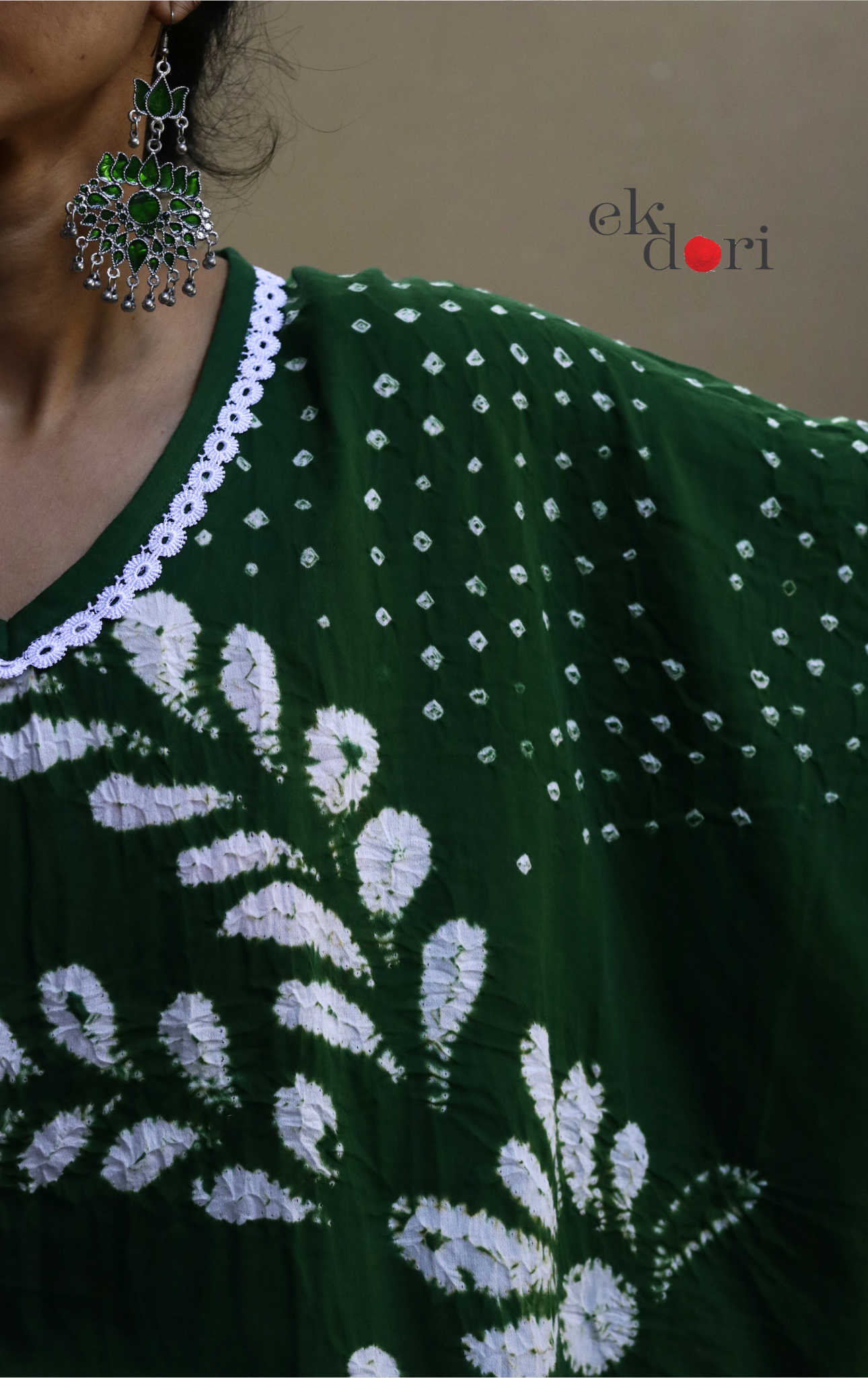 Bandhani Shibori 'Emerald & Ivory' Cotton Co-ord Set : Buy Kurta Palazzo Cotton Co-ord Set Cotton Bandhani Set