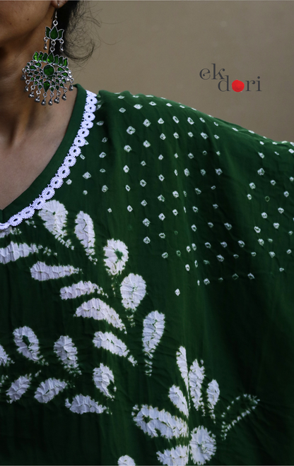Bandhani Shibori 'Emerald & Ivory' Cotton Co-ord Set : Buy Kurta Palazzo Cotton Co-ord Set Cotton Bandhani Set
