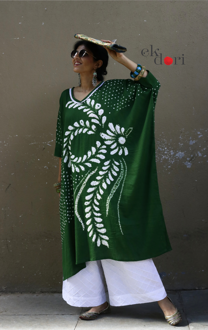 Bandhani Shibori 'Emerald & Ivory' Cotton Co-ord Set : Buy Kurta Palazzo Cotton Co-ord Set Cotton Bandhani Set