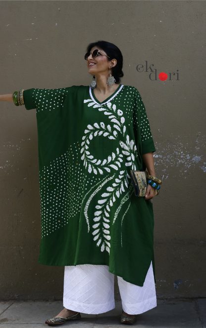Bandhani Shibori 'Emerald & Ivory' Cotton Co-ord Set : Buy Kurta Palazzo Cotton Co-ord Set Cotton Bandhani Set