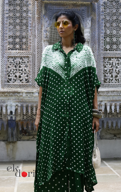Bandhani Shibori Modal Kurta Co-ord Set In Green : Buy Kurta Palazzo Modal Co-ord Bandhani Set 'Forest Safari'