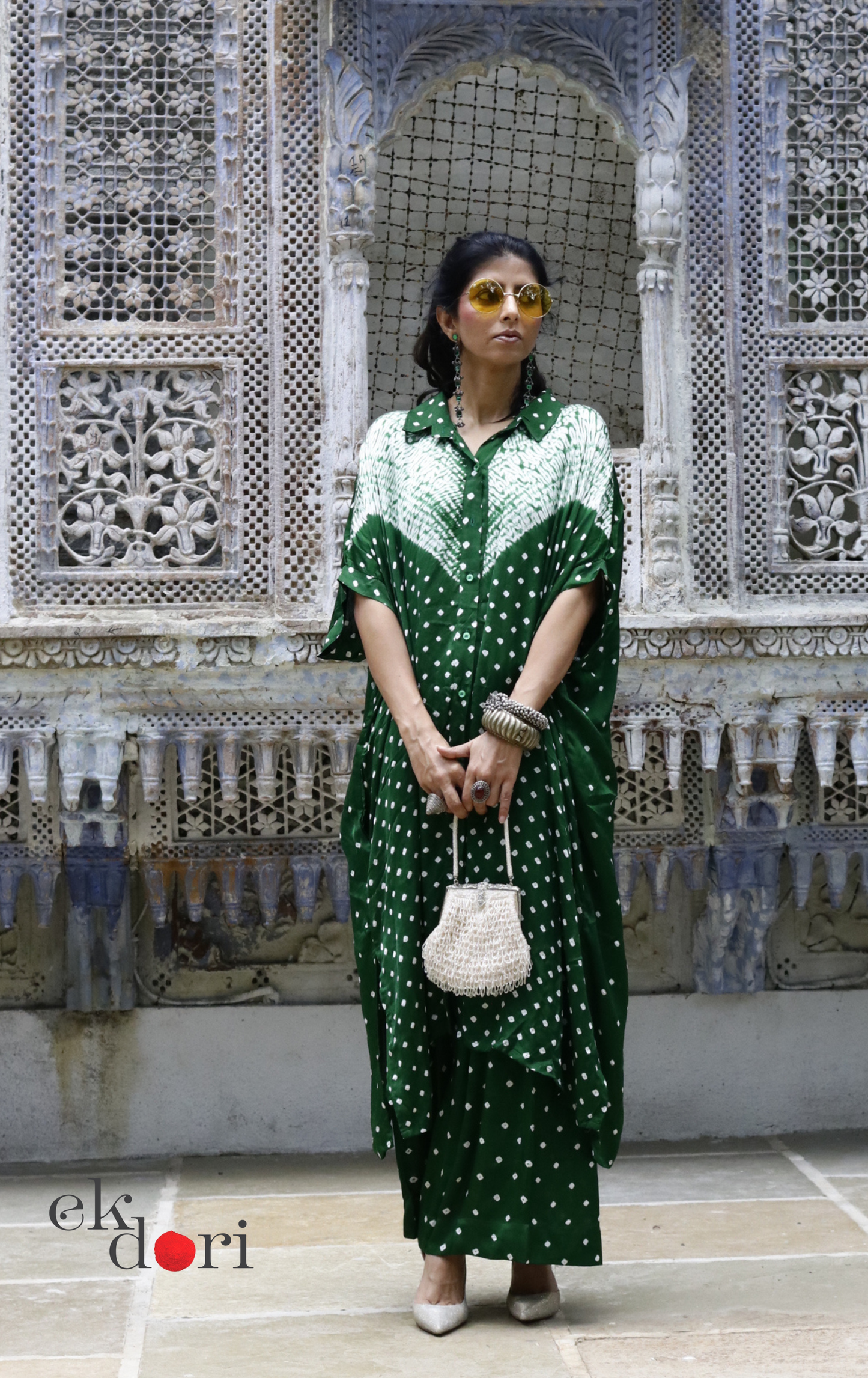 Bandhani Shibori Modal Kurta Co-ord Set In Green : Buy Kurta Palazzo Modal Co-ord Bandhani Set 'Forest Safari'