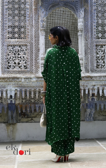 Bandhani Shibori Modal Kurta Co-ord Set In Green : Buy Kurta Palazzo Modal Co-ord Bandhani Set 'Forest Safari'
