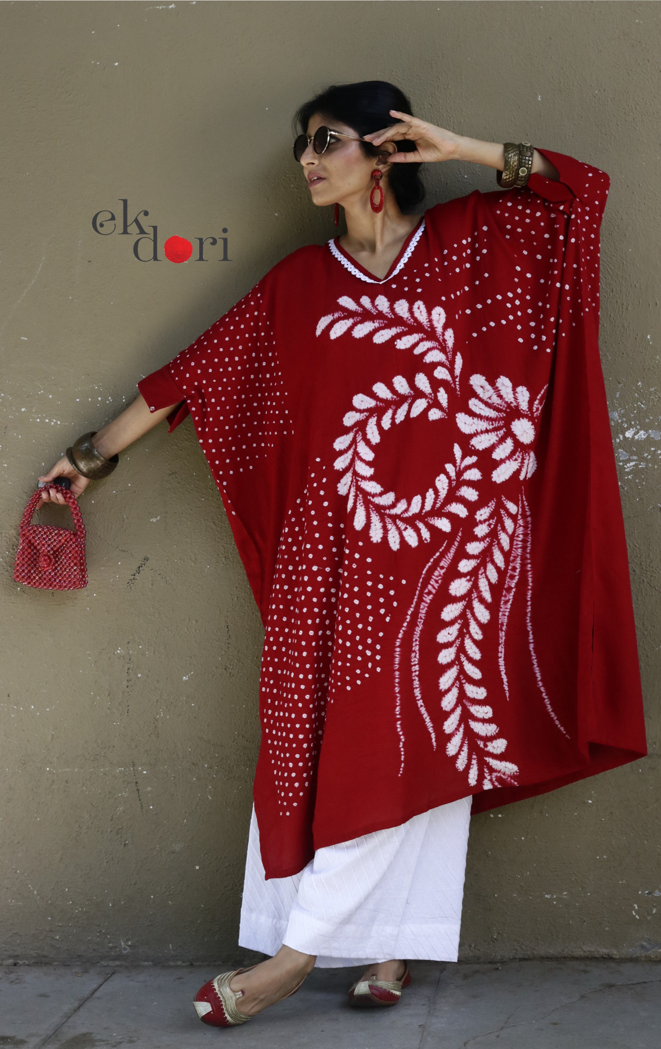 Bandhani Shibori 'Ruby &amp; Pearl' Cotton Co-ord Set : Buy Kurta Palazzo Cotton Co-ord Set Cotton Bandhani Set