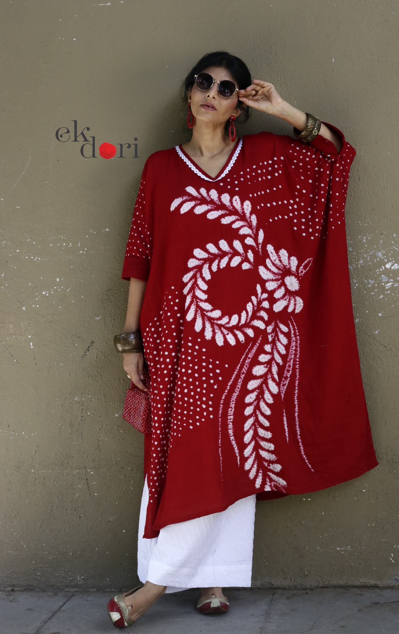 Bandhani Shibori 'Ruby &amp; Pearl' Cotton Co-ord Set : Buy Kurta Palazzo Cotton Co-ord Set Cotton Bandhani Set