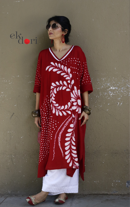 Bandhani Shibori 'Ruby &amp; Pearl' Cotton Co-ord Set : Buy Kurta Palazzo Cotton Co-ord Set Cotton Bandhani Set