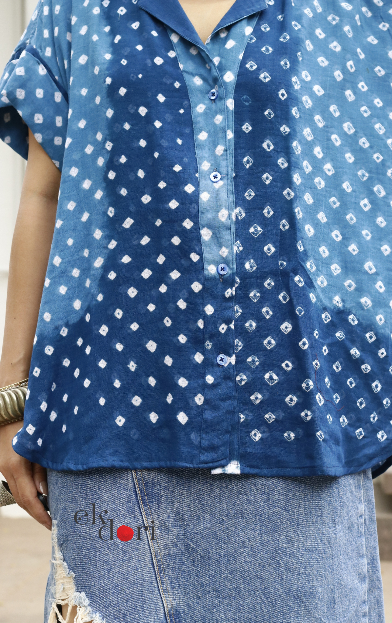 Bandhani 'Blue Ocean' Cotton Shirt : Buy Bandhani Blue Cotton Shirt