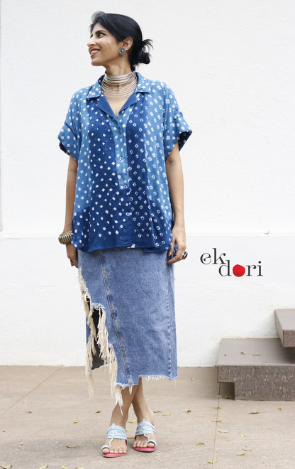 Bandhani 'Blue Ocean' Cotton Shirt : Buy Bandhani Blue Cotton Shirt