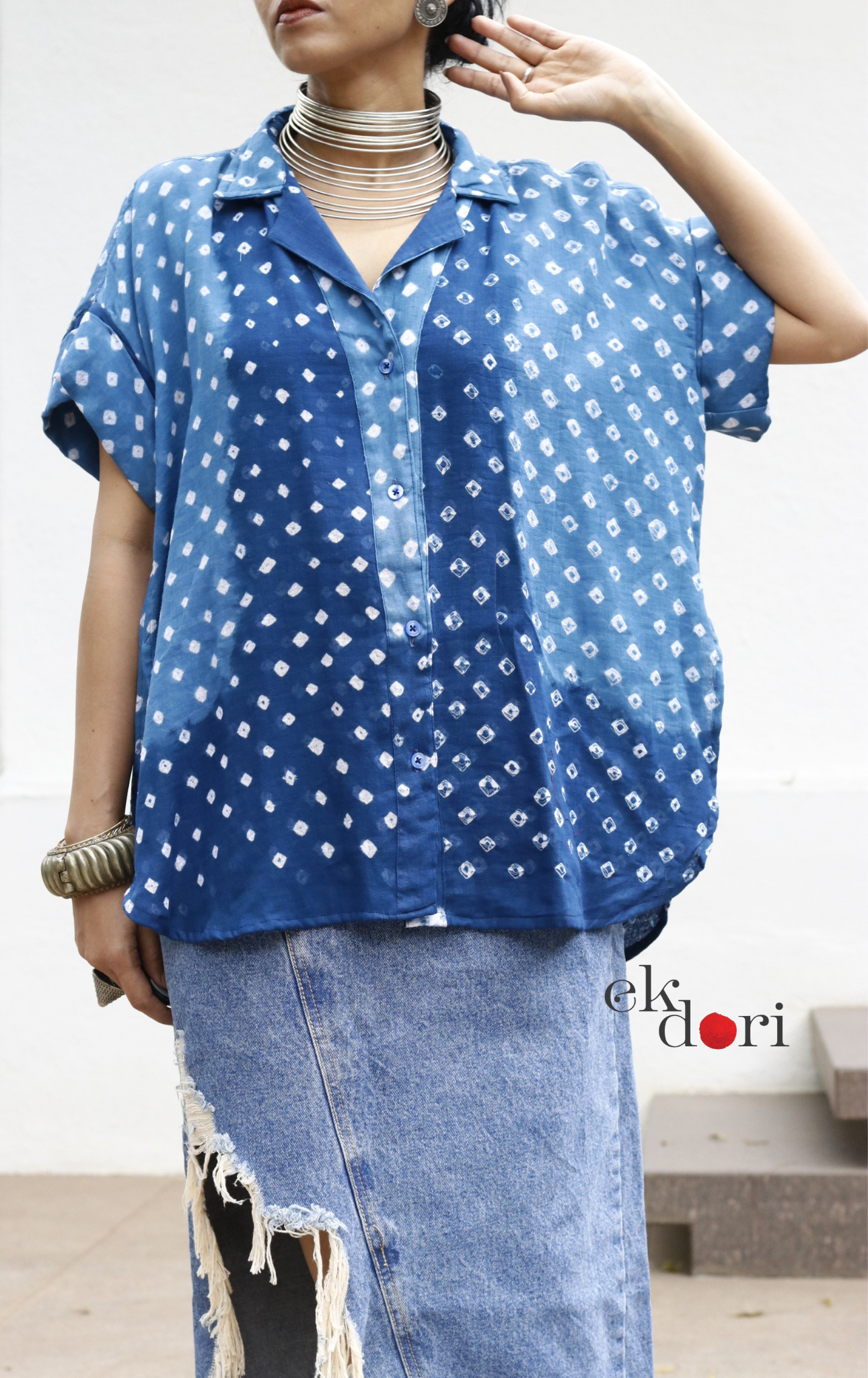 Bandhani 'Blue Ocean' Cotton Shirt : Buy Bandhani Blue Cotton Shirt