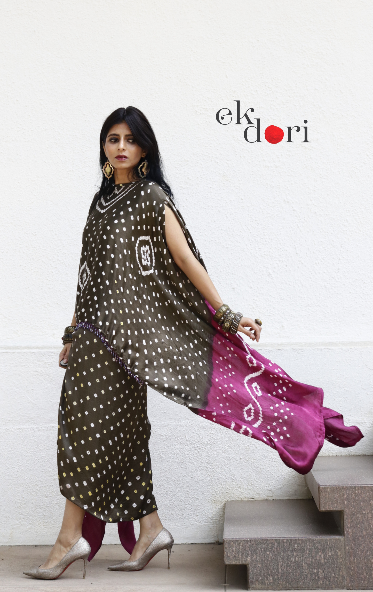 Bandhani Modal Co-ord Skirt Set 'Monsoon' : 2 Piece Skirt Bandhani Top Set