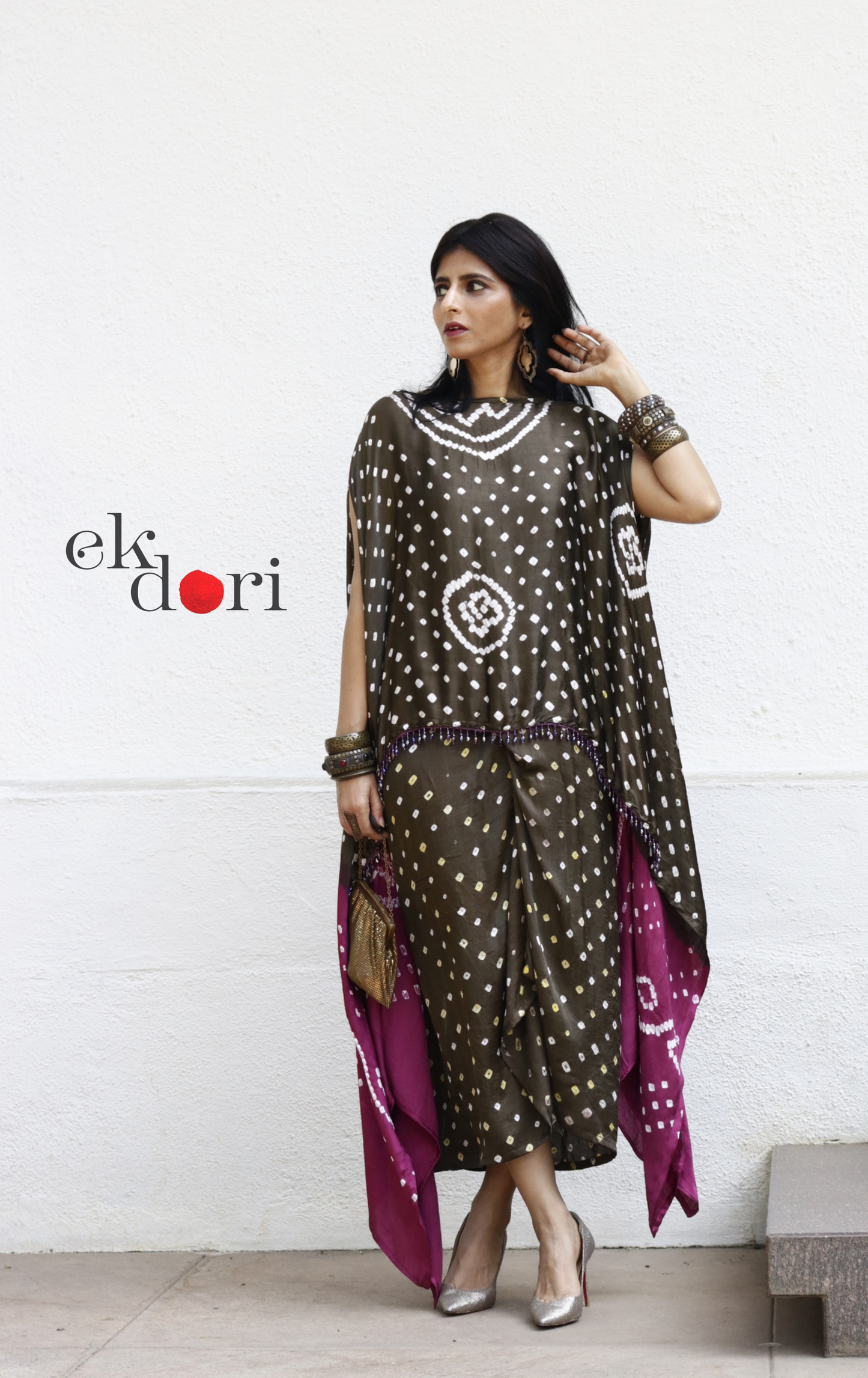 Bandhani Modal Co-ord Skirt Set 'Monsoon' : 2 Piece Skirt Bandhani Top Set