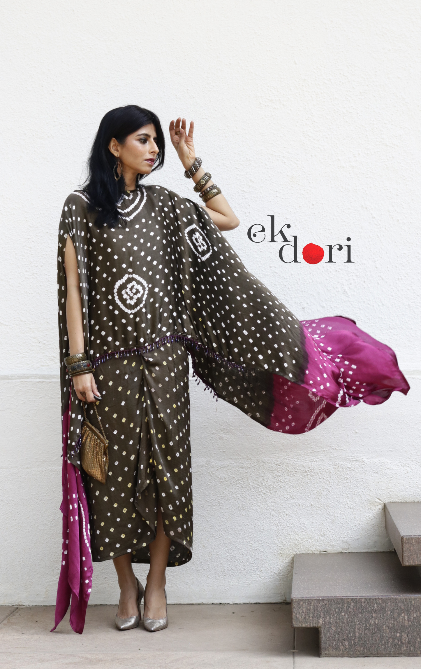 Bandhani Modal Co-ord Skirt Set 'Monsoon' : 2 Piece Skirt Bandhani Top Set