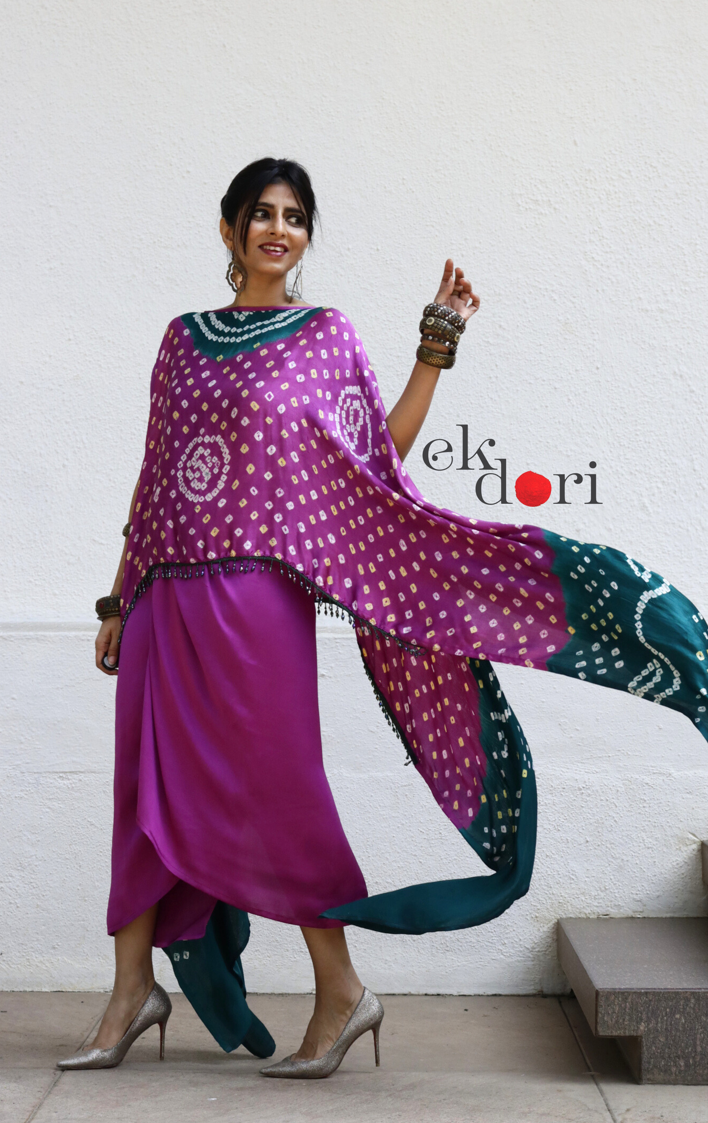 Bandhani Modal Co-ord Skirt Set 'Lotus' : 2 Piece Skirt Bandhani Top Set