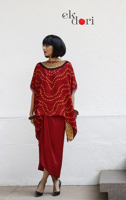 Bandhani Modal Co-ord Skirt Set 'Haldi Kumkum' : 2 Piece Skirt & Bandhani Top Set