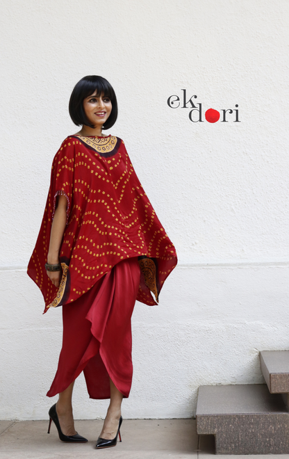 Bandhani Modal Co-ord Skirt Set 'Haldi Kumkum' : 2 Piece Skirt & Bandhani Top Set