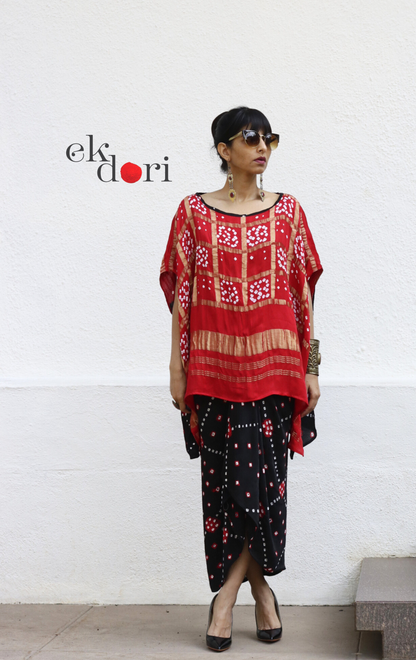 Bandhani Modal Co-ord Skirt Set 'Beautiful Night' : 2 Piece Skirt & Bandhani Top Set