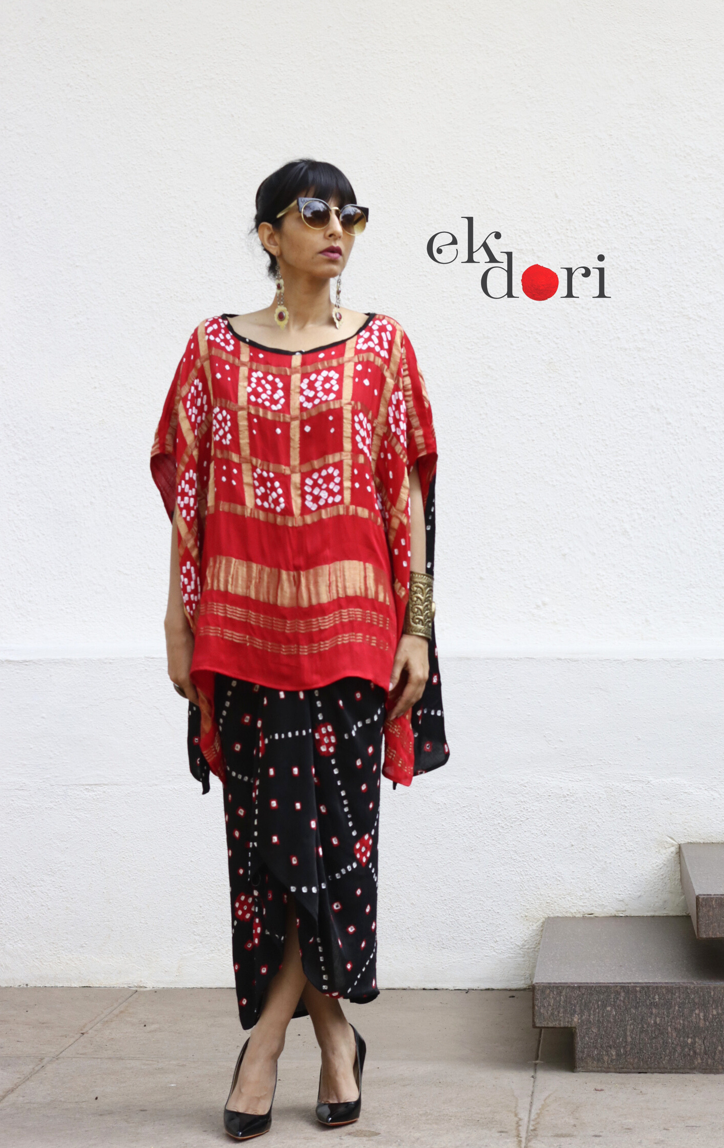 Bandhani Modal Co-ord Skirt Set 'Beautiful Night' : 2 Piece Skirt & Bandhani Top Set