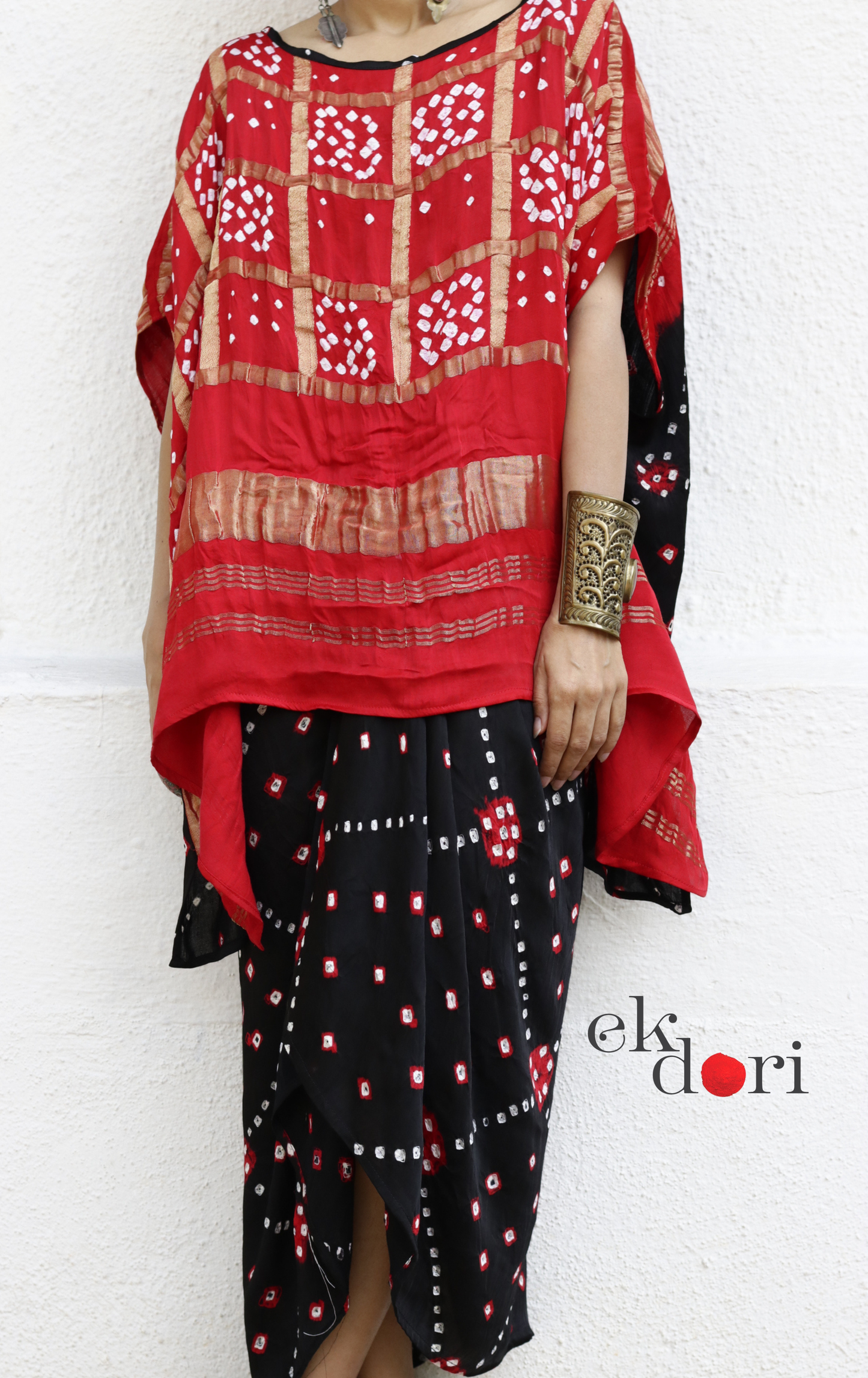 Bandhani Modal Co-ord Skirt Set 'Beautiful Night' : 2 Piece Skirt & Bandhani Top Set