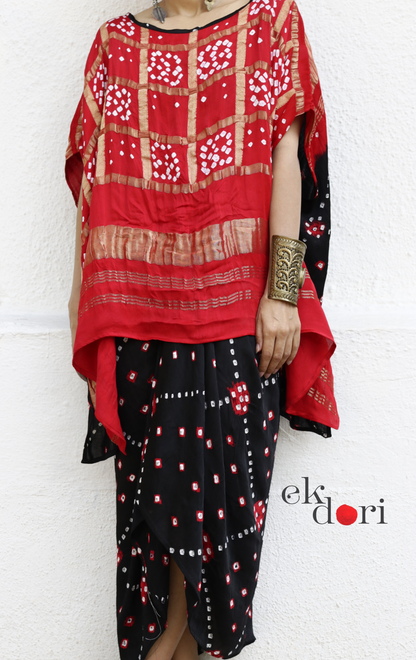 Bandhani Modal Co-ord Skirt Set 'Beautiful Night' : 2 Piece Skirt & Bandhani Top Set