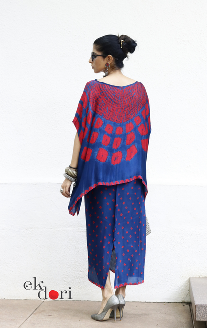 Bandhani Modal Co-ord Skirt Set 'Neela Ambar' : 2 Piece Skirt &amp; Bandhani Top Set